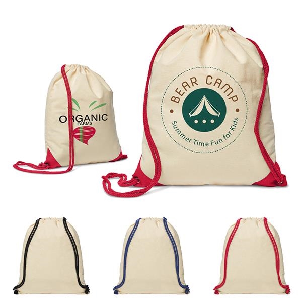 Cotton Drawstring Backpack with accent color and room for your logo