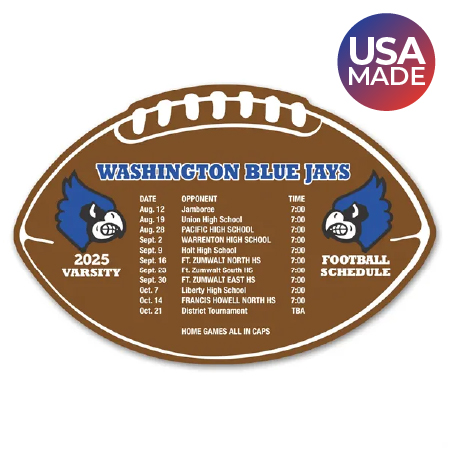 football-shaped Football Schedule Magnet made in the USA