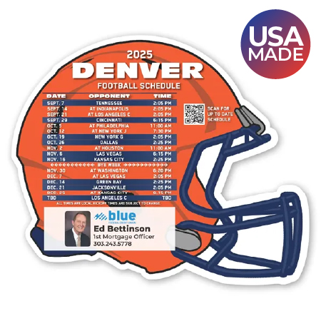 helmet-shaped Football Schedule Magnet made in the USA
