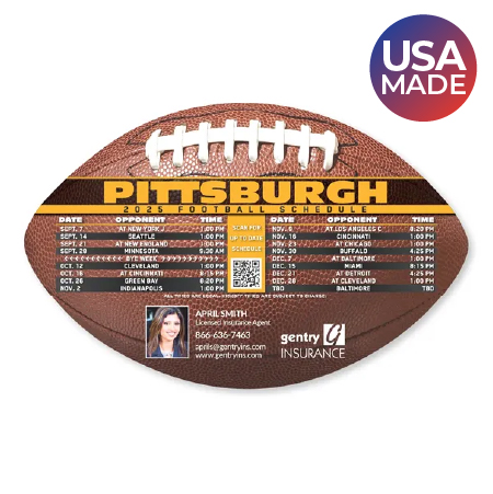 football-shaped Football Schedule Magnet made in the USA