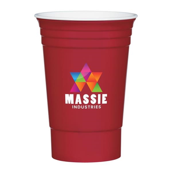 Red plastic cup with custom logo