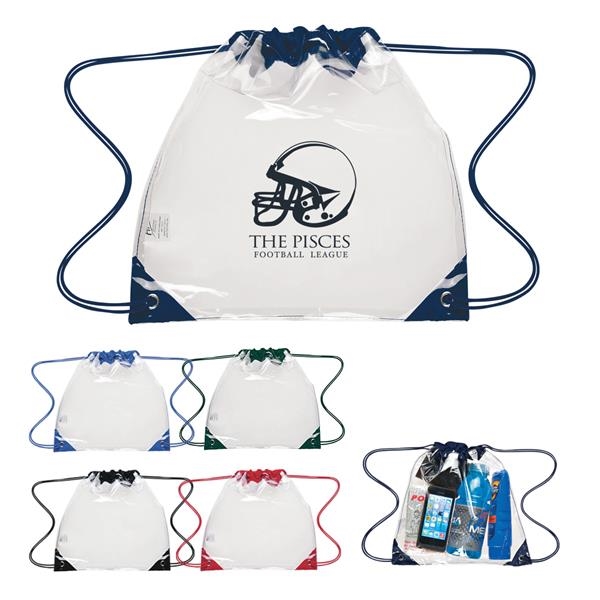 Clear Drawstring Backpack with logo for stadiums and football games