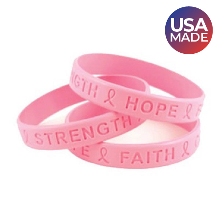 Pink debossed bracelets made in the USA