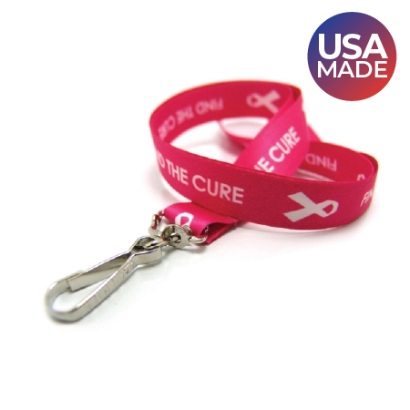 Pink breast cancer awareness lanyard made in the USA