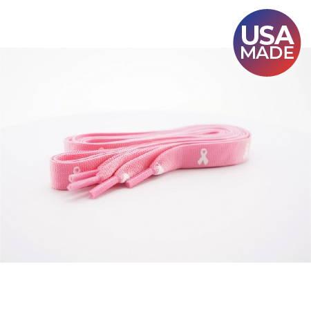 Pink breast cancer awareness shoelaces made in the USA