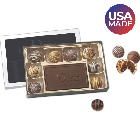 Gift box filled with truffles and chocolate centerpiece made in the USA