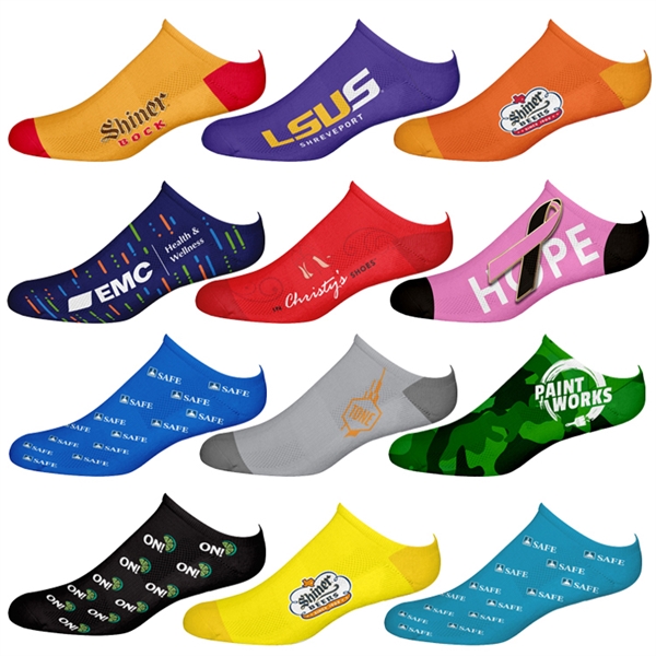 Custom logo no-show ankle socks in many colors and designs