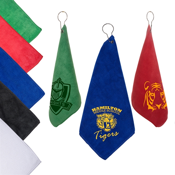 Microfiber Golf Towel w/ Grommet and Hook - customized with embroidered logo