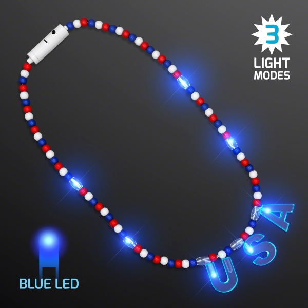 Blue Lights USA Patriotic Bead Necklaces