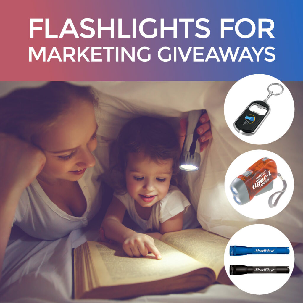 Mom and daughter reading a book with a promotional flashlight