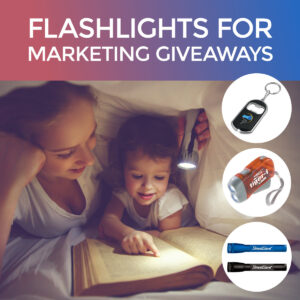 Mom and daughter reading a book with a promotional flashlight