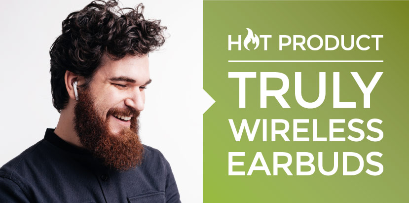 Man wearing truly wireless earbuds