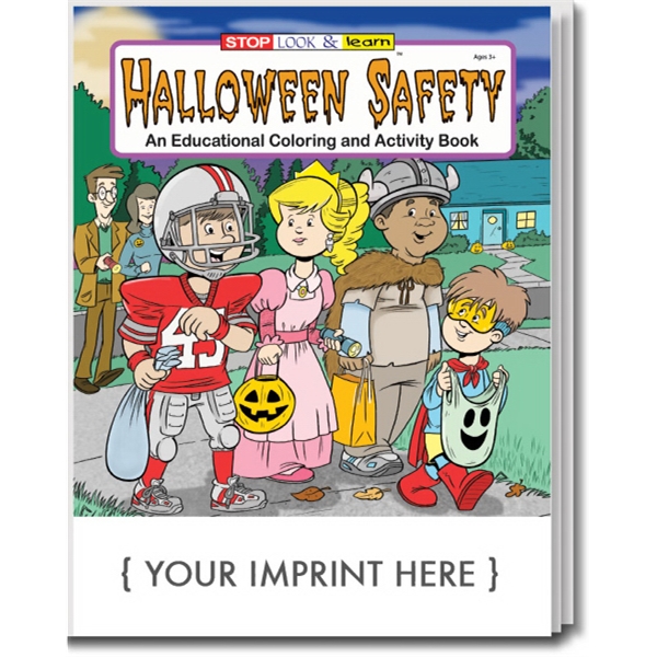 Halloween Safety Coloring and Activity Book with impint area for business logo