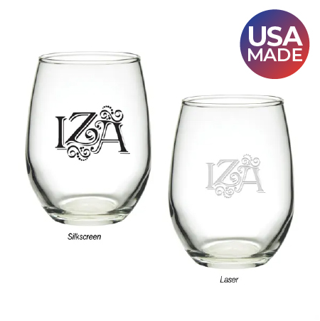 9 oz stemless wine glass made in the USA