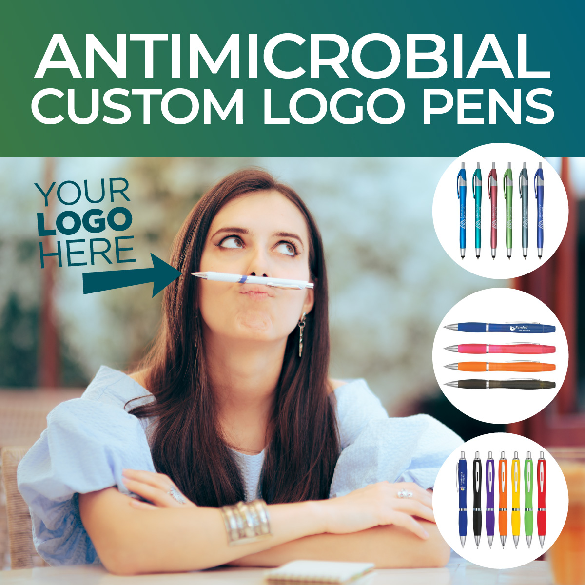 Antimicrobial custom logo pens