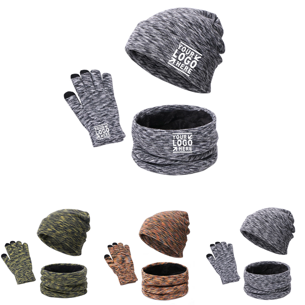 heathered 3-in-1 winter set with glove,s hat, and neck-warming scarf