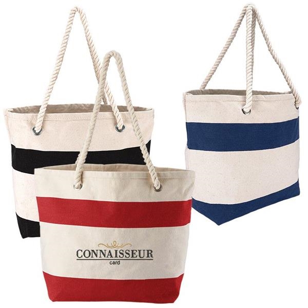 Cotton Resort Tote with Rope Handles shown with 3 accent colors and custom logo
