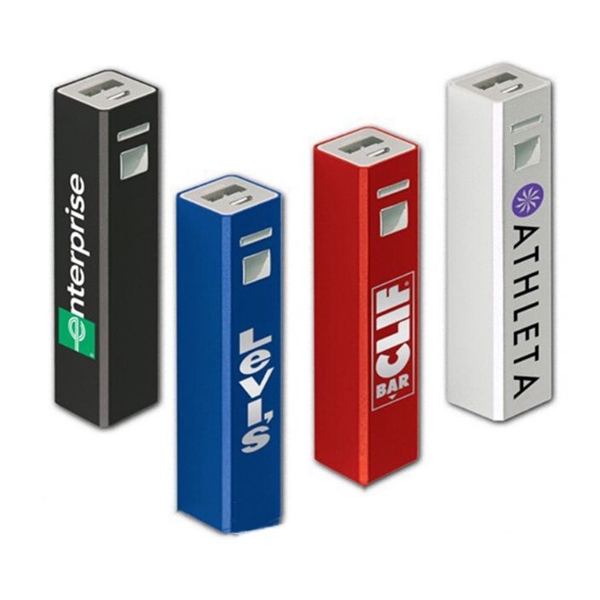 Black, Blue, Red, and Silver Power Banks with custom Logos