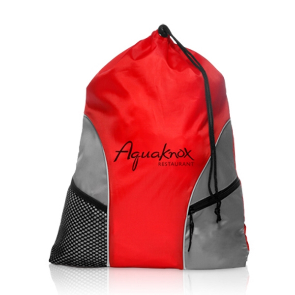 Sporter Polyester and Mesh Drawstring backpack with custom logo