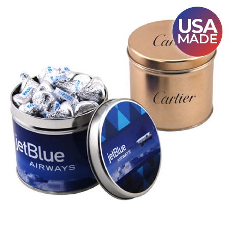 tin of Hershey Kisses made in the USA