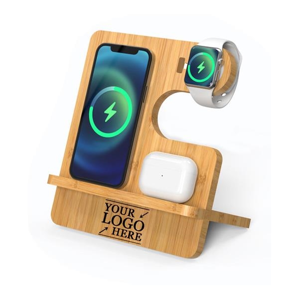 3-in-1 bamboo charging station