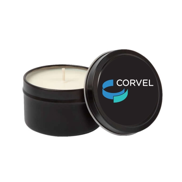Scented candle with imprinted tin and gift box