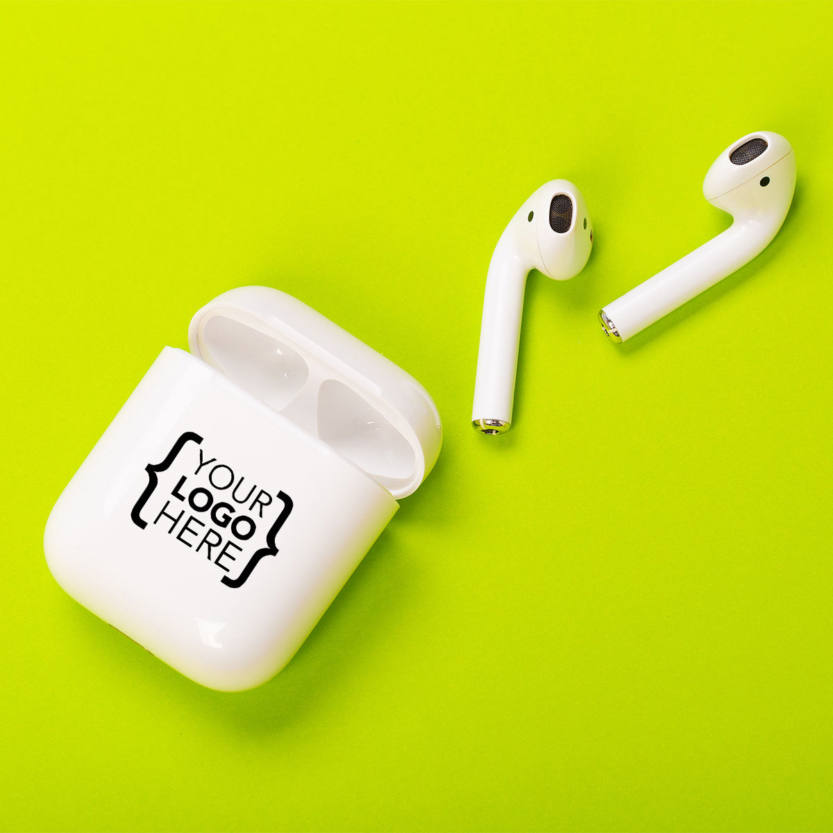 Apple AirPods with logo imprint