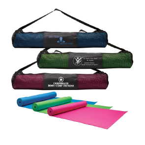 Yoga mats with custom logo carrying case.